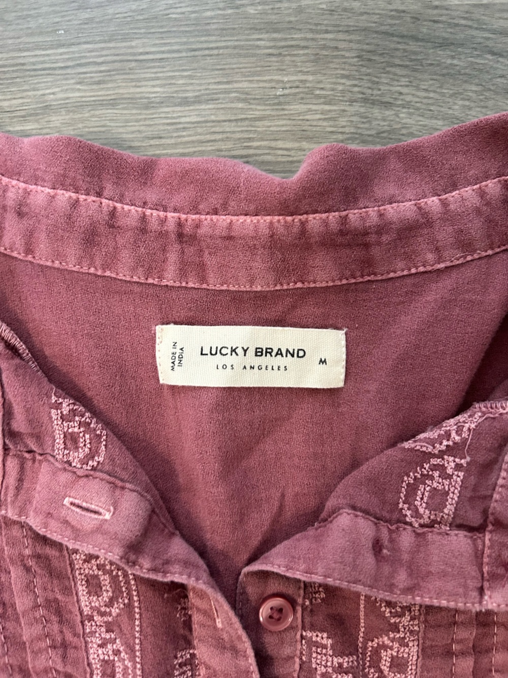 Lucky Brand Mauve Pink Embroidered Peasant Top Babydoll Top Textured Top - Picture 3 of 4